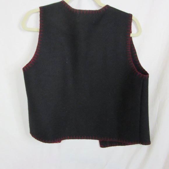 Lemon Grass Vest Vintage Black Fall Wool Blend Appliqued Flowers Autumn Medium - Picture 5 of 10
